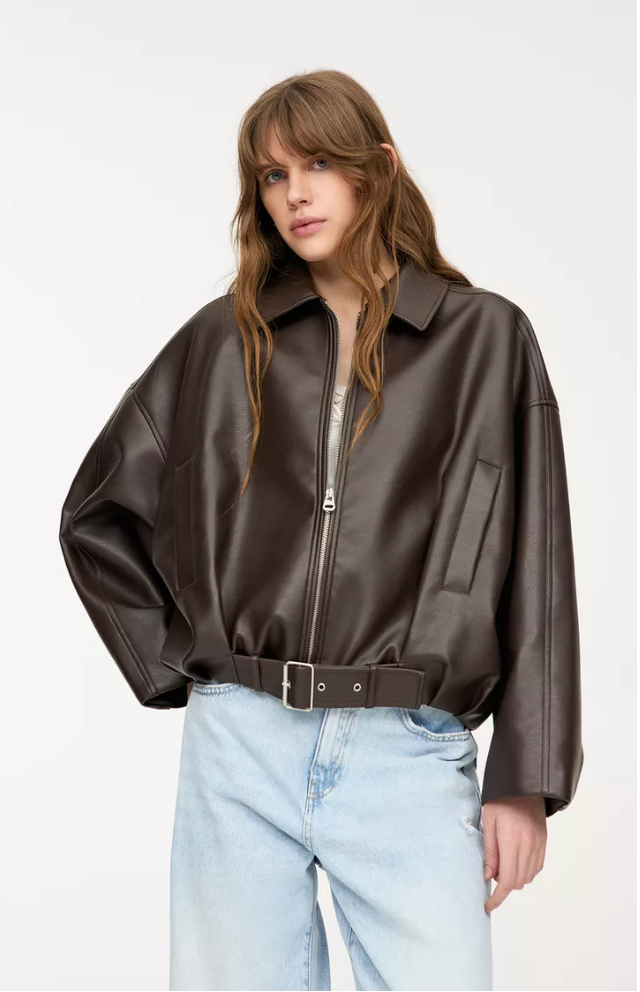 Brown Leather Bomber Jacket