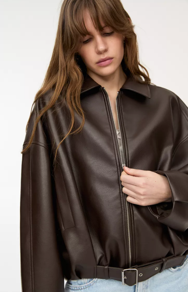 Brown Leather Bomber Jacket