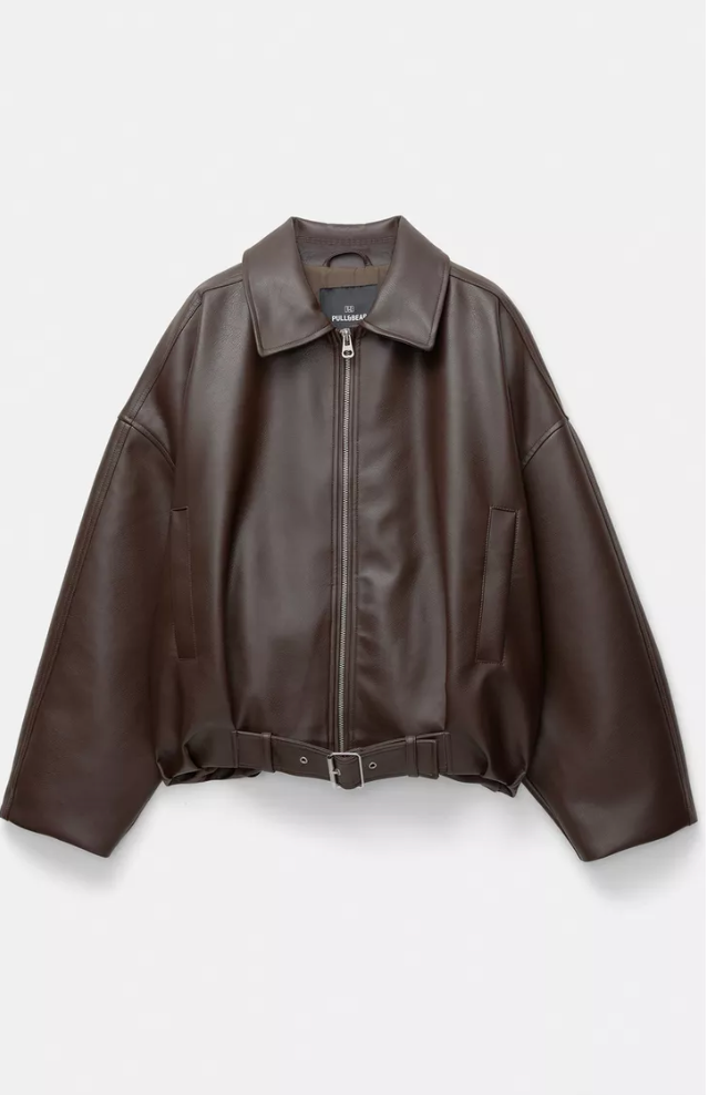 Brown Leather Bomber Jacket