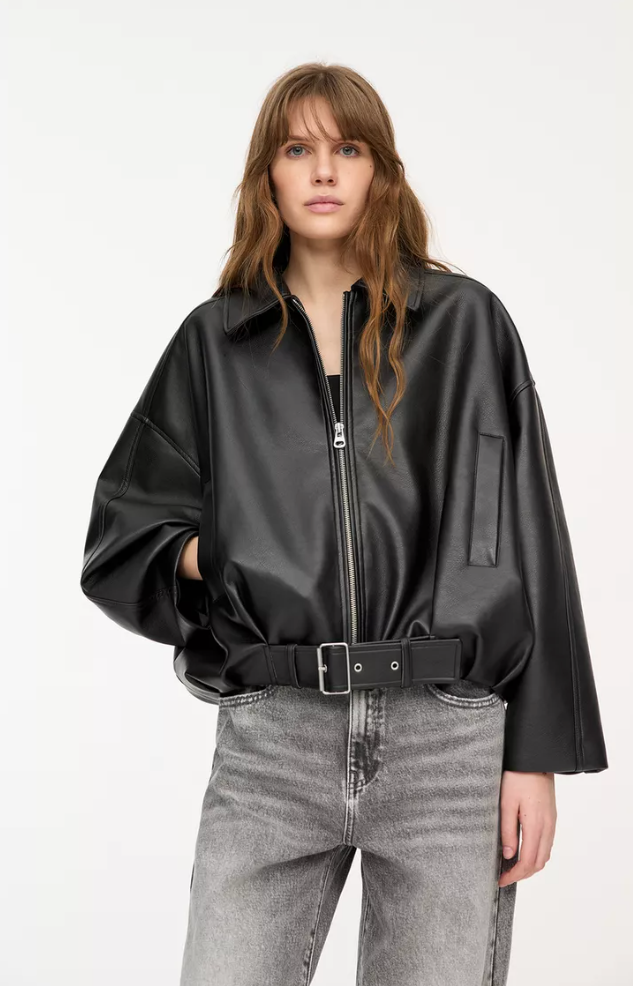 Black Leather Bomber Jacket